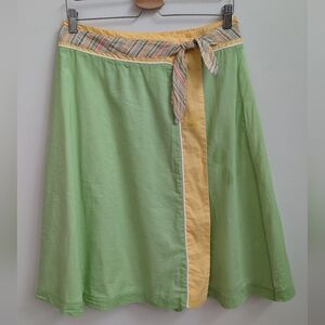 Love Life by Felice Pappas Green Wrap Skirt with Striped Waist Tie | Size 10